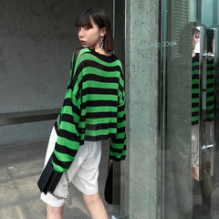 Stripe Clash V-Neck Short Long Sleeve Top