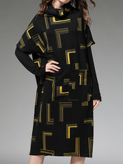 Contrast Color Jacquard Half Sleeve Dress