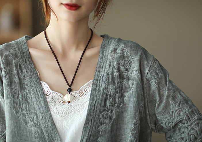 Fresh Literary Embroidery Cardigan V-Neck Loose Top