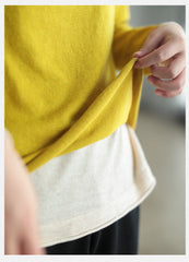 Winter Retro Women Knitted Top Wool Blend Fake Two-Piece Sweater