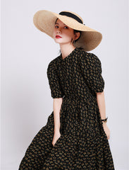 Women Floral Over The Knee Puff Sleeve Dress