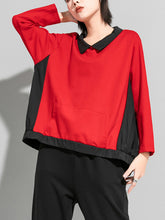 Women Stitching Doll Collar Loose And Thin Long Sleeve T-Shirt