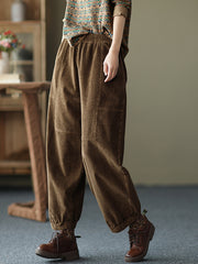 Women Retro Loose Stitching Casual Pants