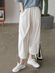 High Waist Solid Color Loose Slimming Casual Pants