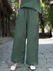 Loose Solid Linen Lace-Up Straight Pants