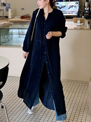 Solid Color Long Sleeve Shirt Maxi Dress