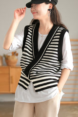 Retro Literary Color Matching Irregular Striped Vest
