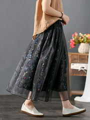 Vintage Floral A-Line Bubble Gauze Splicing Skirt