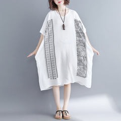 V-Neck Loose Print Midi Dress