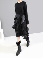 Split-Joint Cropped Falbala Long Sleeve Dress