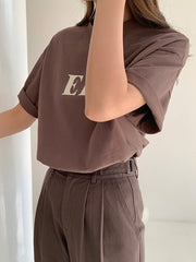 Women Round Neck Letter Print Loose Casual T-Shirt