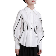 Retro Stitching Contrast Color White Shirt