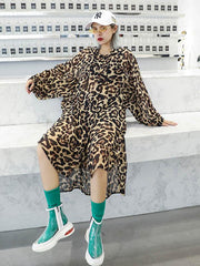 Loose Leopard Print Hood High-Low Sunscreen Shirt