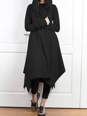 Irregular Clipping Long Sleeves Solid Color Hooded Outerwear