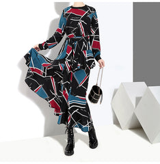 Women Lace Up Waist Printed Dress