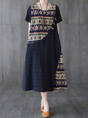 Retro Loose Thin Stitching Short Sleeve Dress