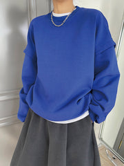 Round Neck Solid Color Loose Long Sleeve Sweatshirt