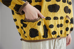 Women Long Sleeve Loose Polka Dot V-Neck Printed T-Shirt