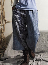 Denim Stitching Print Wide Leg Pants