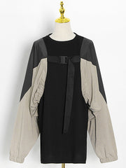 Women Casual Round Neck Stitching Contrast Loose Sweatshirt