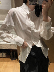 Cropped Pleated Solid Color Shirt