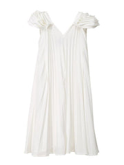 Fashion Solid Petal Sleeve Pleats Dress