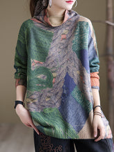 High Collar Printed Loose Versatile Sweater