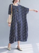 Cocoon-Shaped Floral Print Short-Sleeved Maxi Dress