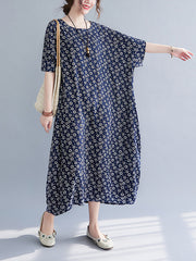 Cocoon-Shaped Floral Print Short-Sleeved Maxi Dress
