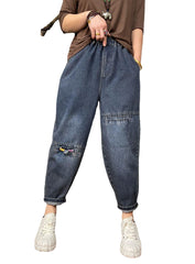 Elastic Waist Solid Color Jeans Pans