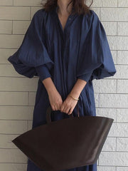 Loose V Neck Lantern Sleeve Maxi Dress