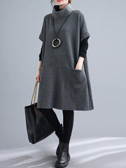 Casual Turtleneck Short Sleeve Midi Dress