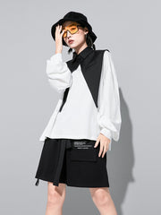 Women Suit Collar Stitching Loose Two Piece Blouse