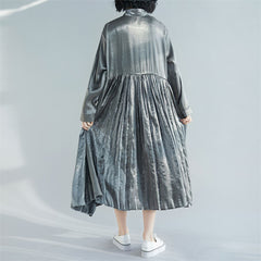 Lapel Solid Pleated Midi Dress