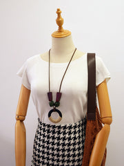Vintage Circle Geometry Wooden Necklace