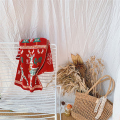 Women Thickened Warm Printed Christmas Scarf