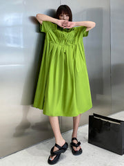 Original Roomy Pure Color Pleated Midi Shirt Dress