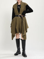 Women Lapel Solid Color Sleeveless Irregular Sweater