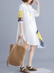 Loose Printed Stand-collar Shirt