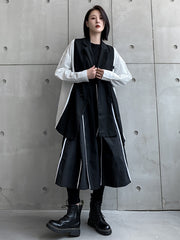 Retro Irregular Color-Block Long Sleeve Shirt