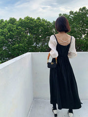 Retro Splicing Backless Midi Dress