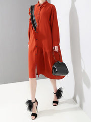 Asymmetric Ruffled Shirt Midi Dress