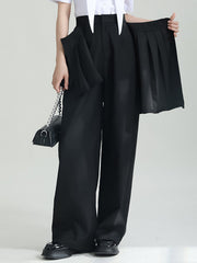 Asymmetric Pleated Pure Color False Two High Waisted Suit Pants