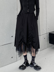 Roomy Drawstring Gauze Pleated Skirts