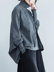 Loose Solid Color Cropped Sweatshirt