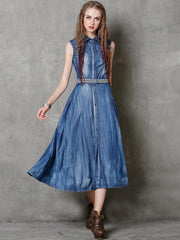 Vintage Embroidery Sleeveless Empire Dress