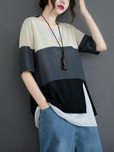 Loose False-Two Light Knitting Striped T-Shirts