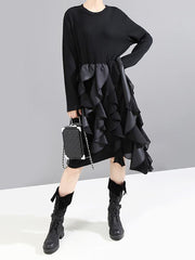 Split-Joint Cropped Falbala Long Sleeve Dress