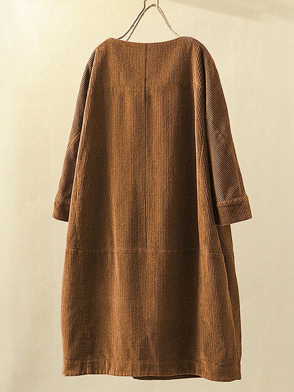 10 Colors Vintage Solid Color Split-Joint Mini Dress Corduroy Dress