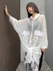 See Through Big Pocket Bat Loose Shirt